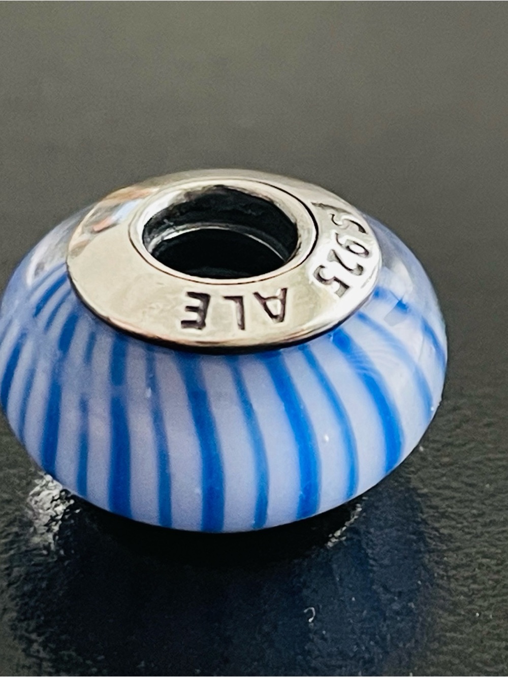 Ale Sterling Silver Blue Striped Murano Glass Charm